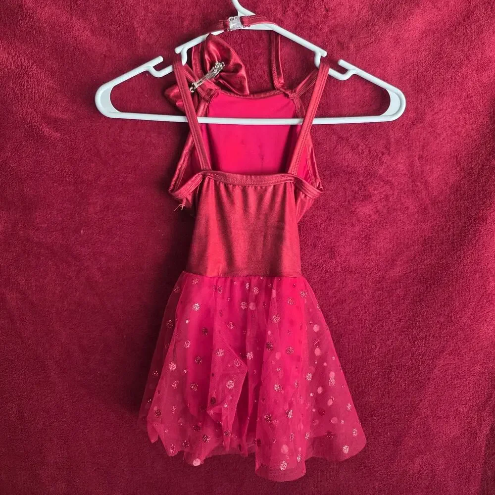 Dansco Girls SC Red Sequin Tutu Dance Costume Small Child Bow Hair Clip Included